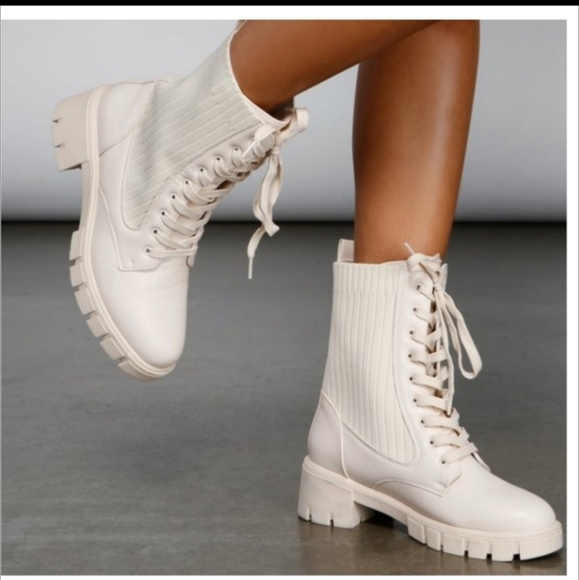 Qupid cream combat boots - Picture 1 of 12